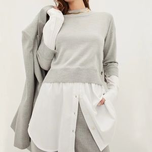 Veronica Beard Ravi Mixed Media Pullover - Grey Melange